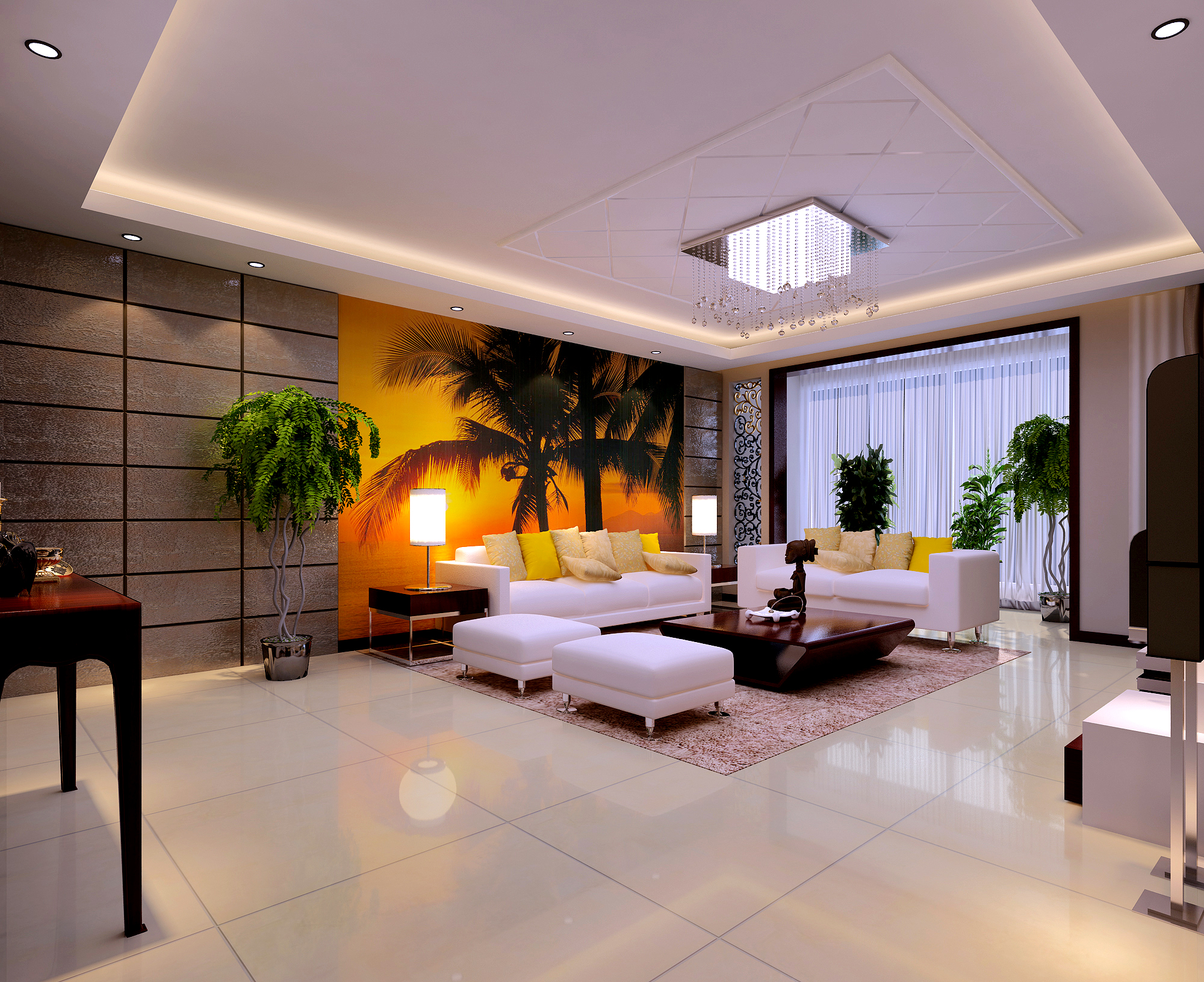 暖色系客厅瓷砖效果图设计灵感分享