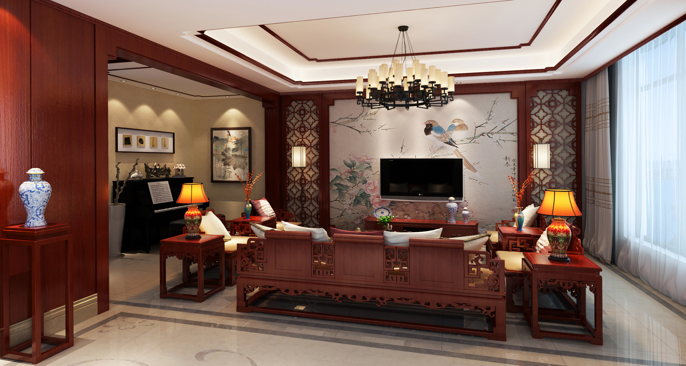 红木色家具装修效果图赏析与设计灵感