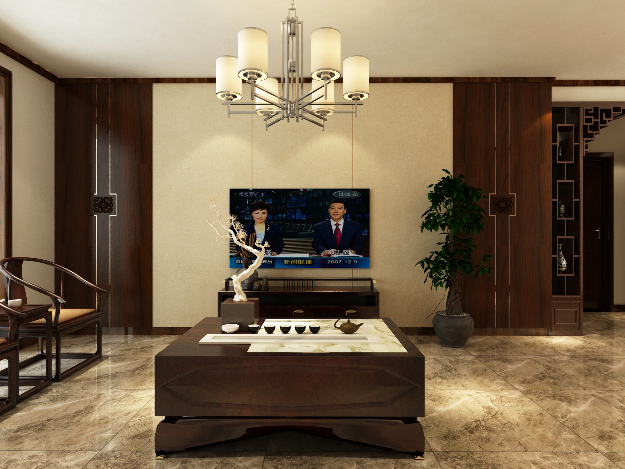 电视墙木饰面效果图：打造高端温馨客厅的设计灵感