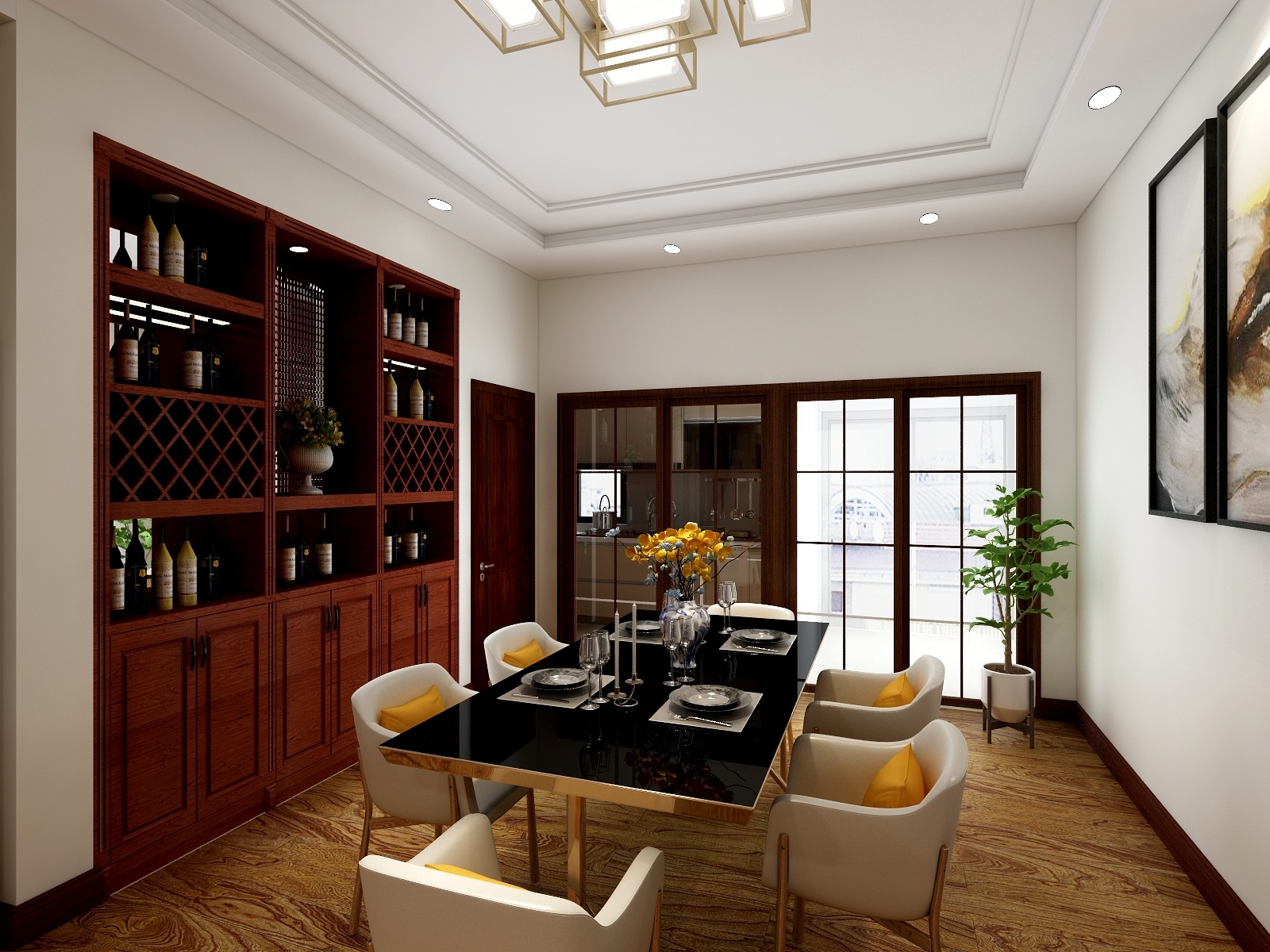 南京江宁区欧式三室两厅客餐厅装修效果图设计方案