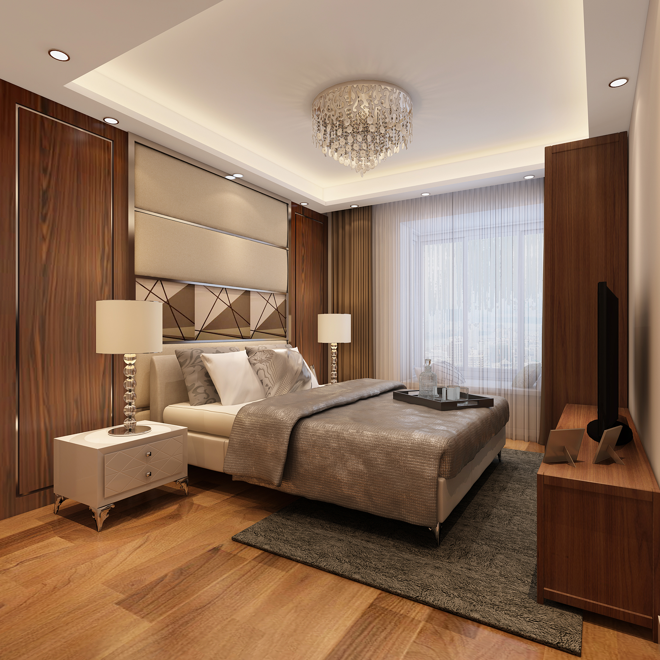 胡桃木色卧室装修效果图，极致优雅的居家体验