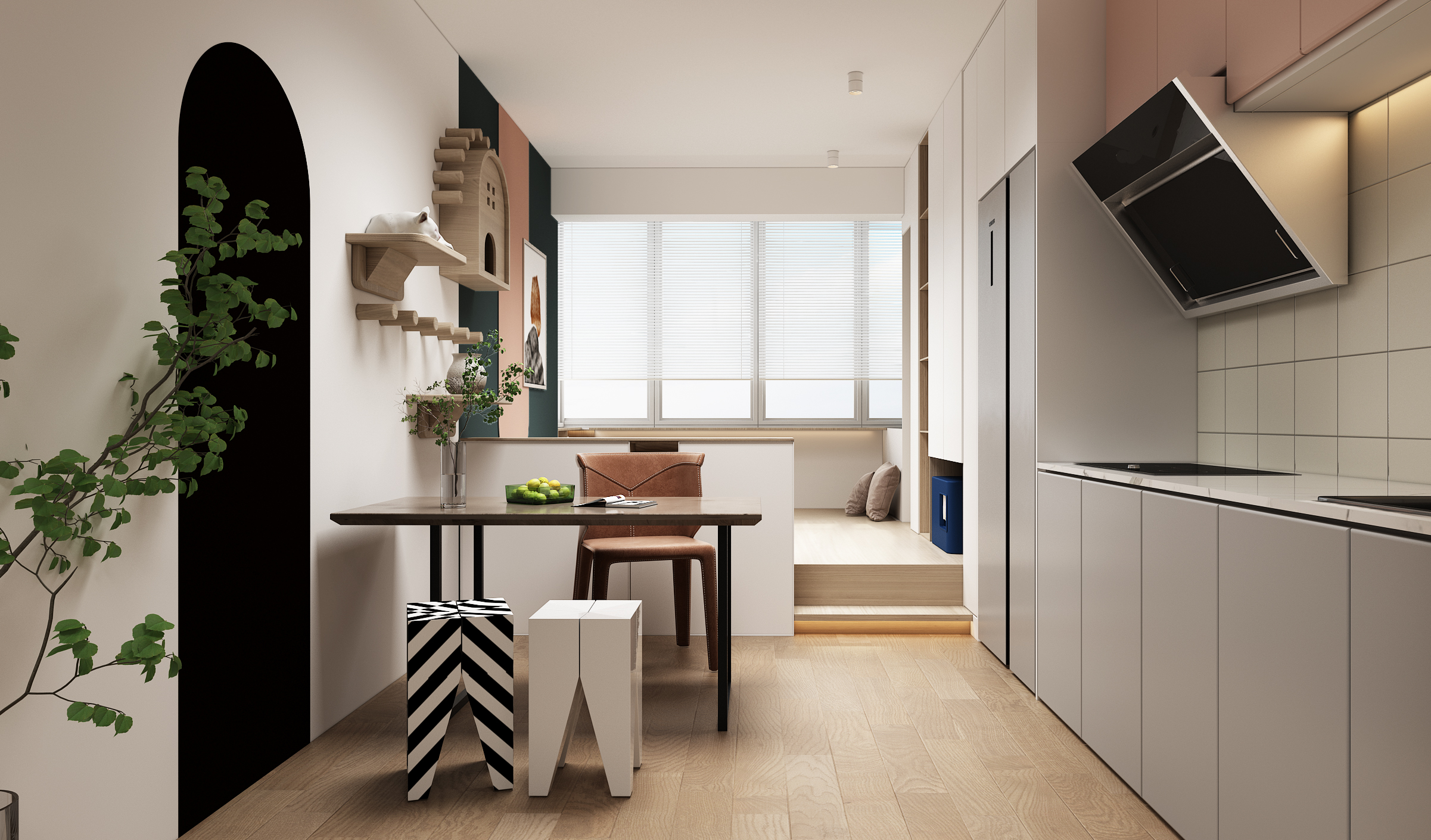 60m²现代风小公寓，暖色调融入自然清新小元素，满满的温馨感