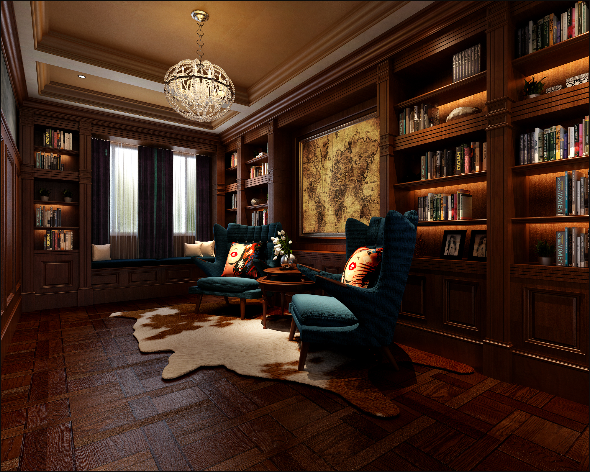 红木家具与木饰面的完美搭配效果图欣赏