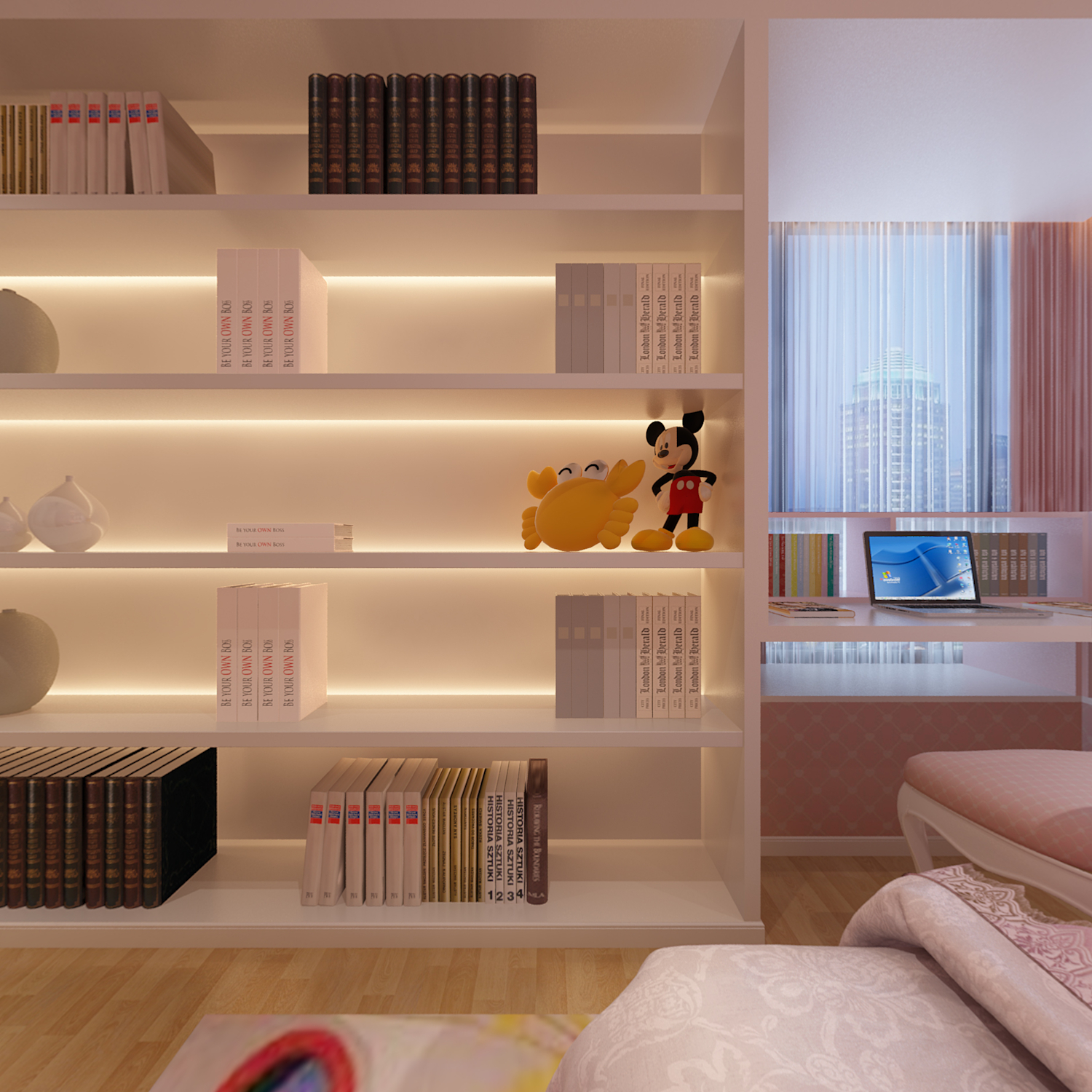 儿童房书房一体化书柜设计效果图赏析