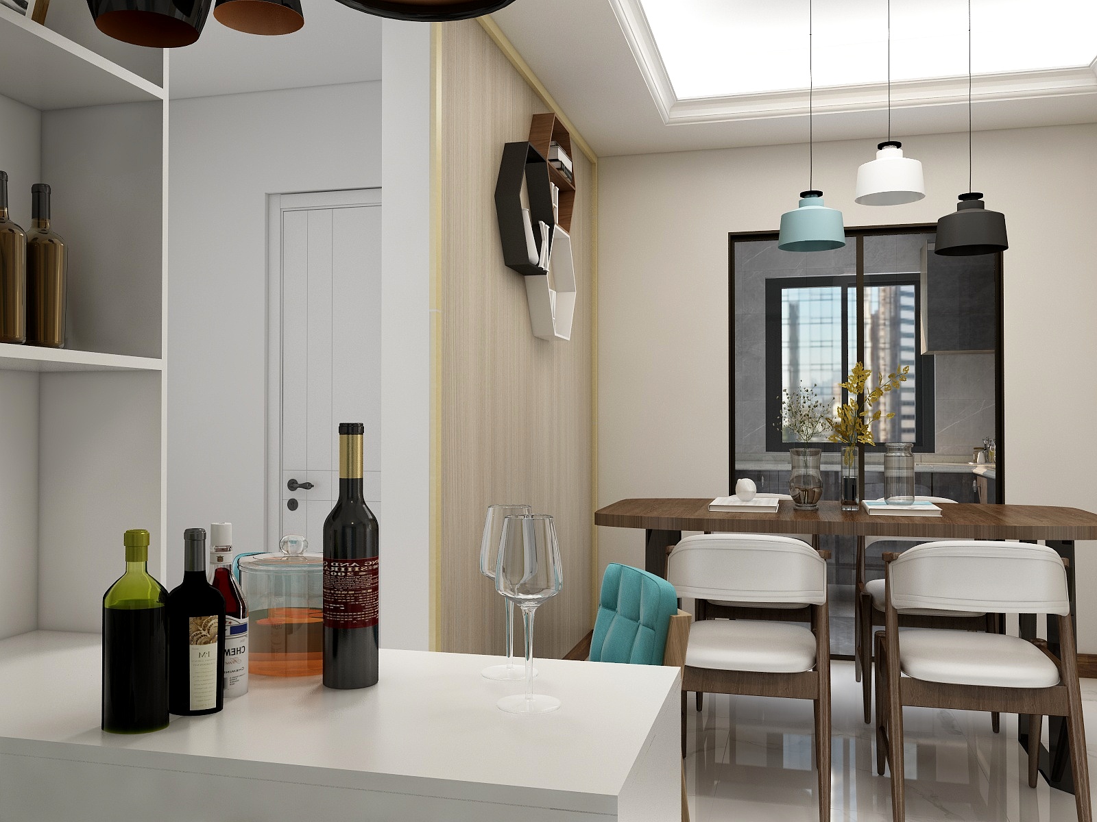 酒柜与灶台交叉设计封闭效果图，巧妙布局提升空间品质