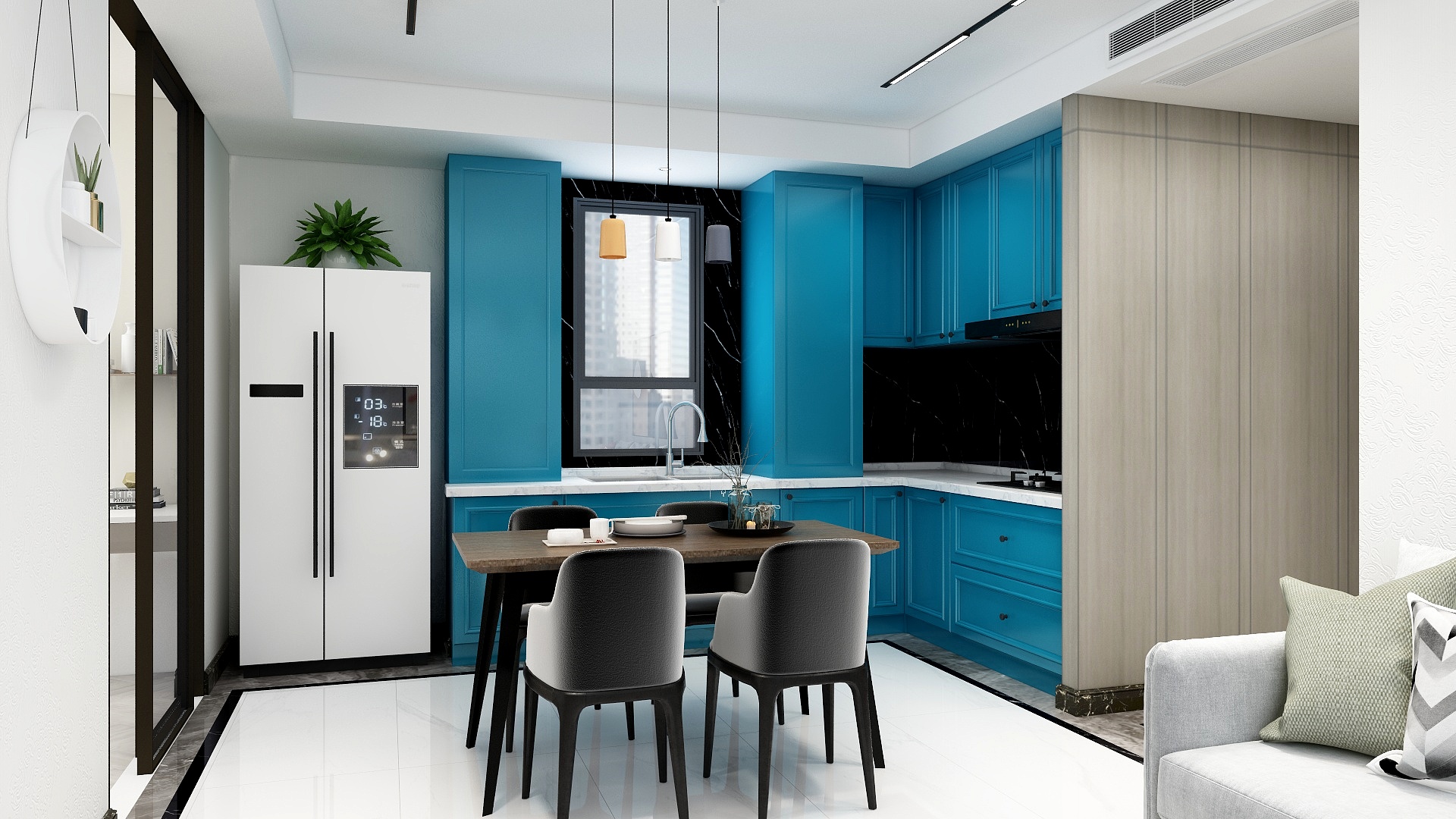 湖蓝色橱柜效果图必看指南，让厨房更加优雅与精致