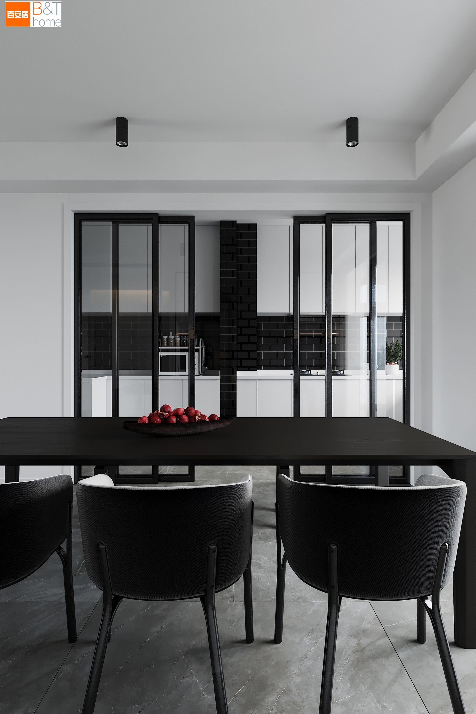 安哥拉灰餐边柜效果图，打造现代优雅餐厅氛围