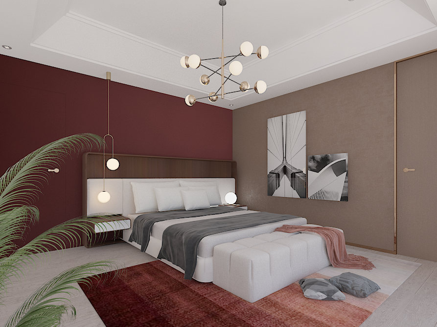 红色搭配浅灰色效果图，打造家居独特视觉体验