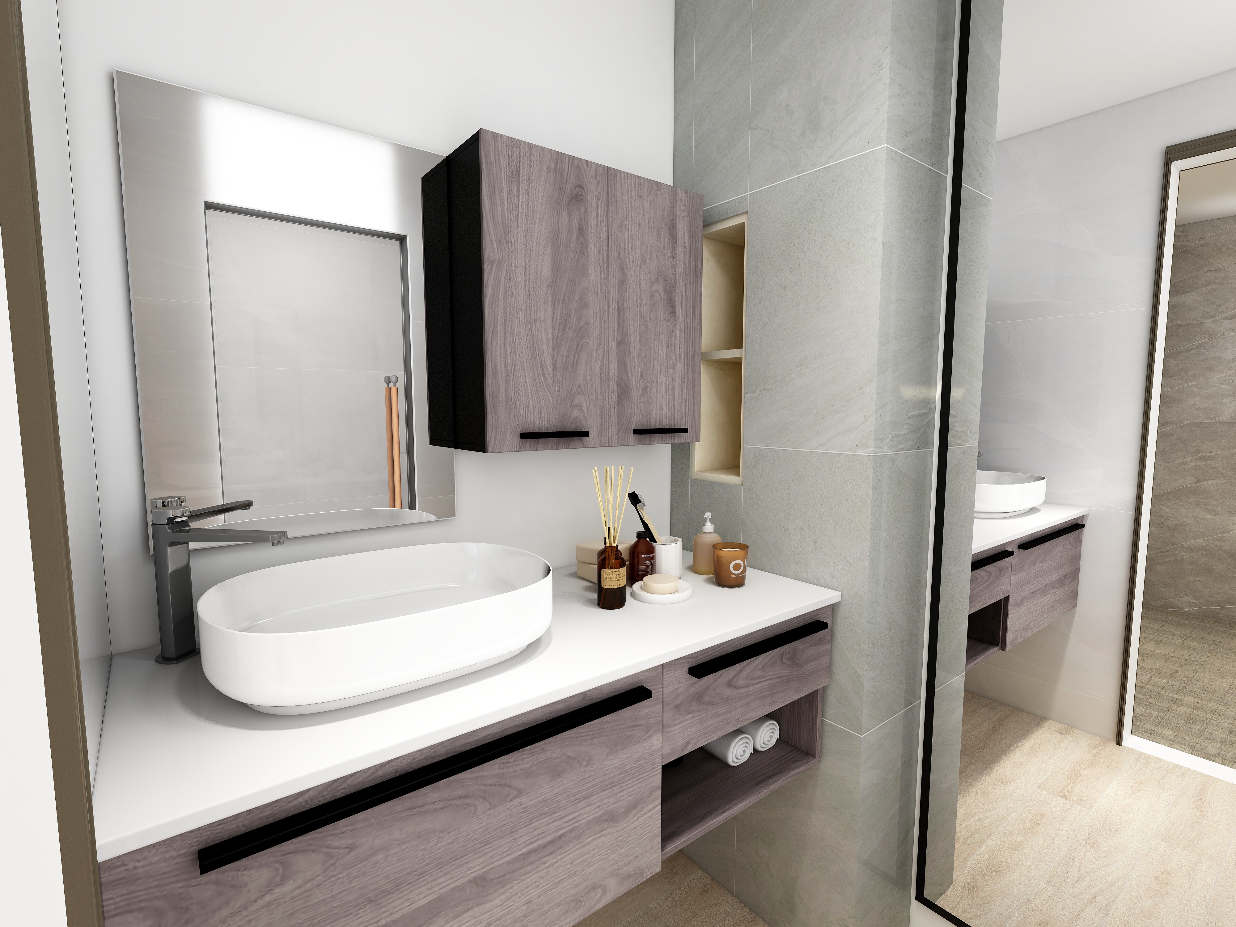 洗漱台装修效果图：现代简约案例，百安居定制指南