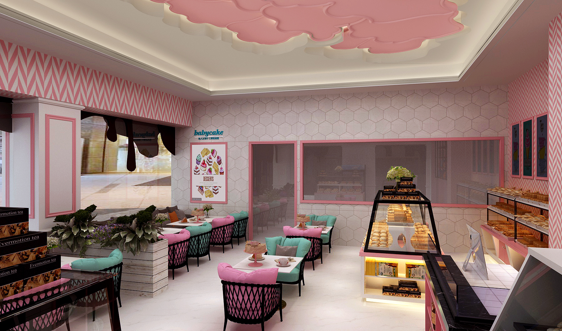 烘焙实体店装修效果图，打造吸睛店铺设计