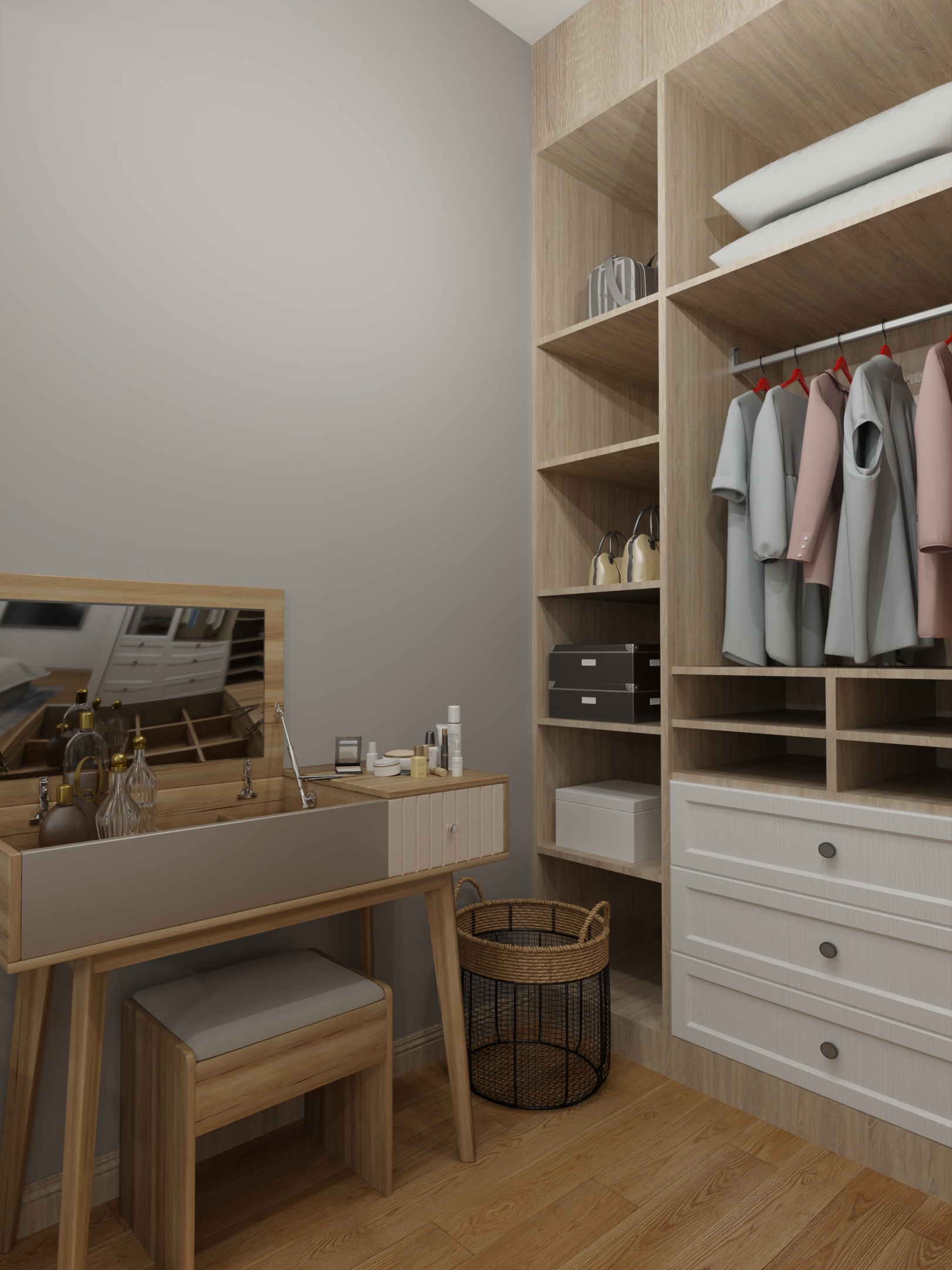 衣柜转角书桌一体设计效果图，巧妙布局空间的理想选择