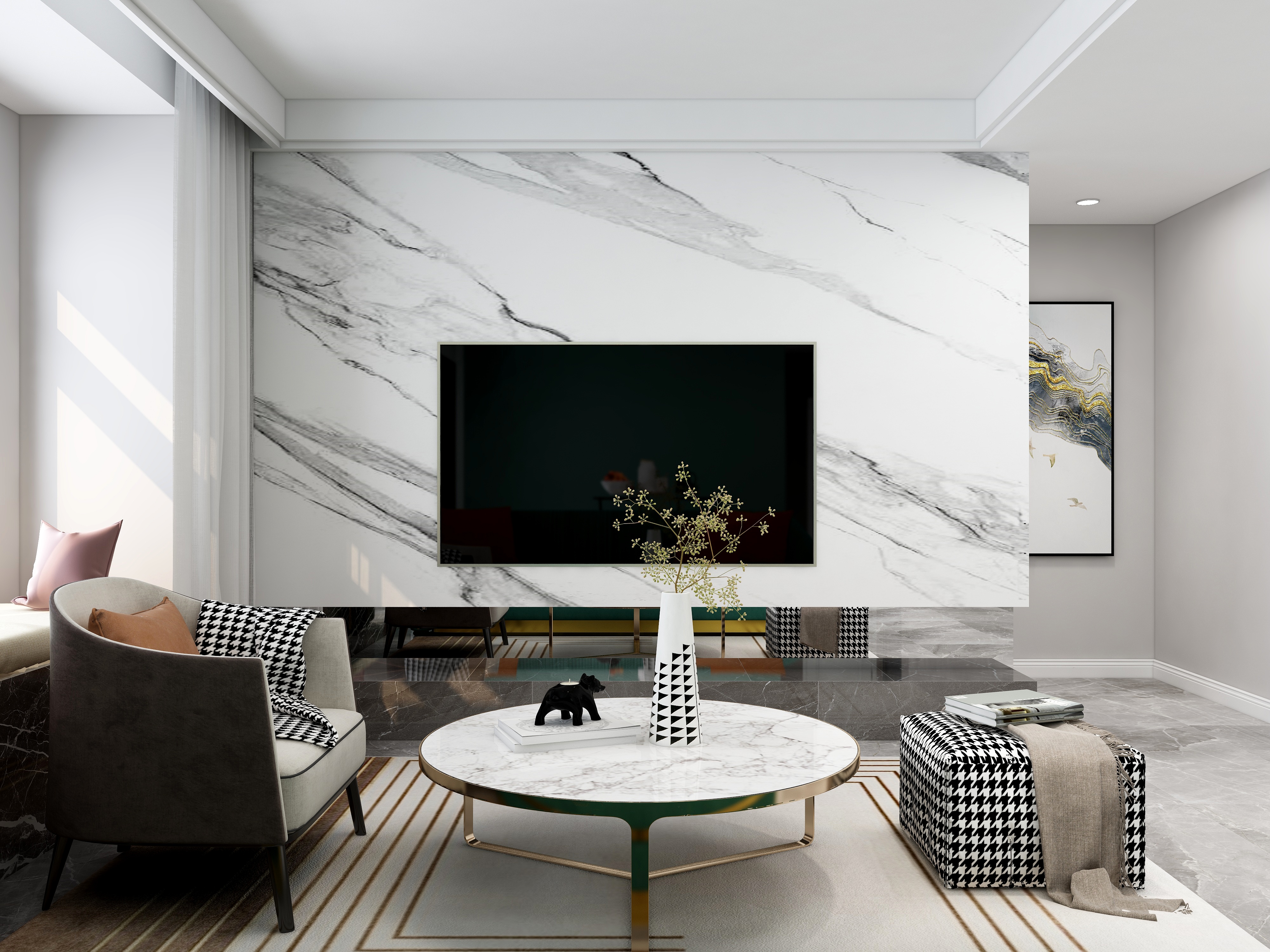 大理石电视背景墙设计效果图，让您的客厅更显高端大气