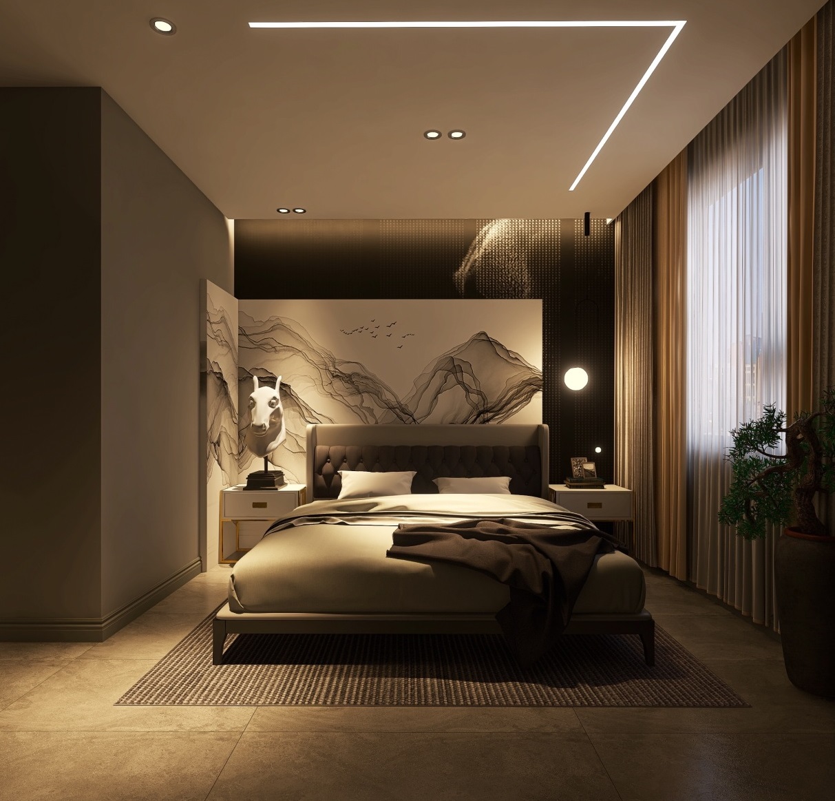 现代高端卧室风格效果图，打造奢华舒适睡眠空间