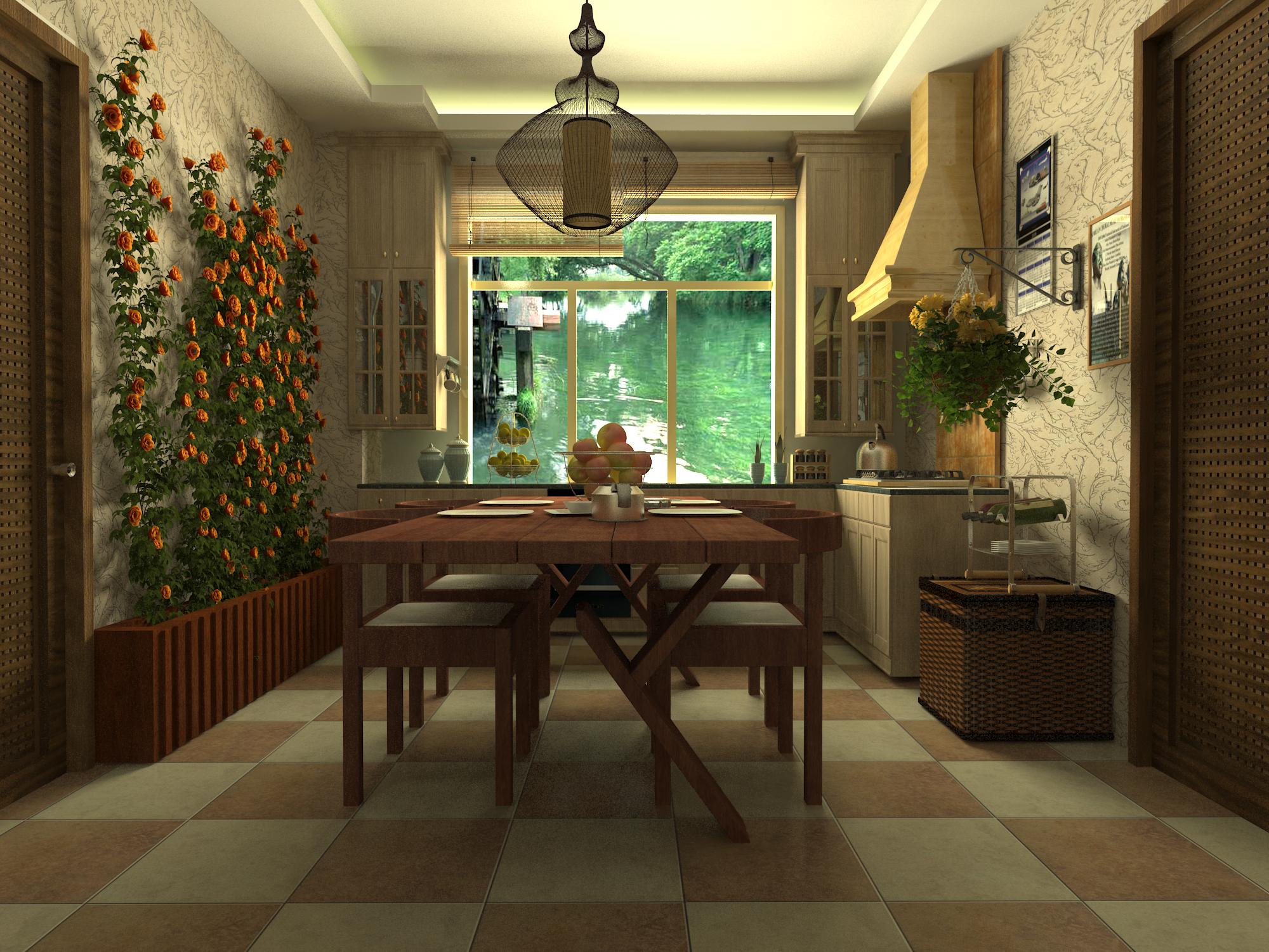 田园风格大幅风景壁画，让客厅餐厅焕然一新