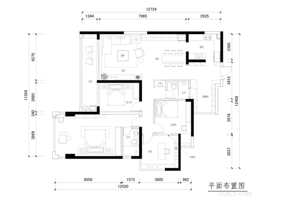 整屋案例：160平简约中式大三居 用胡桃木演绎雅致风韵